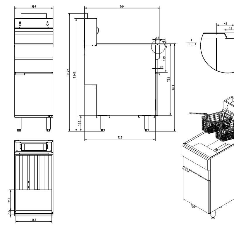 Infernus 3 Burner LPG Single Tank Twin Basket Gas Fryer – 23 Litres